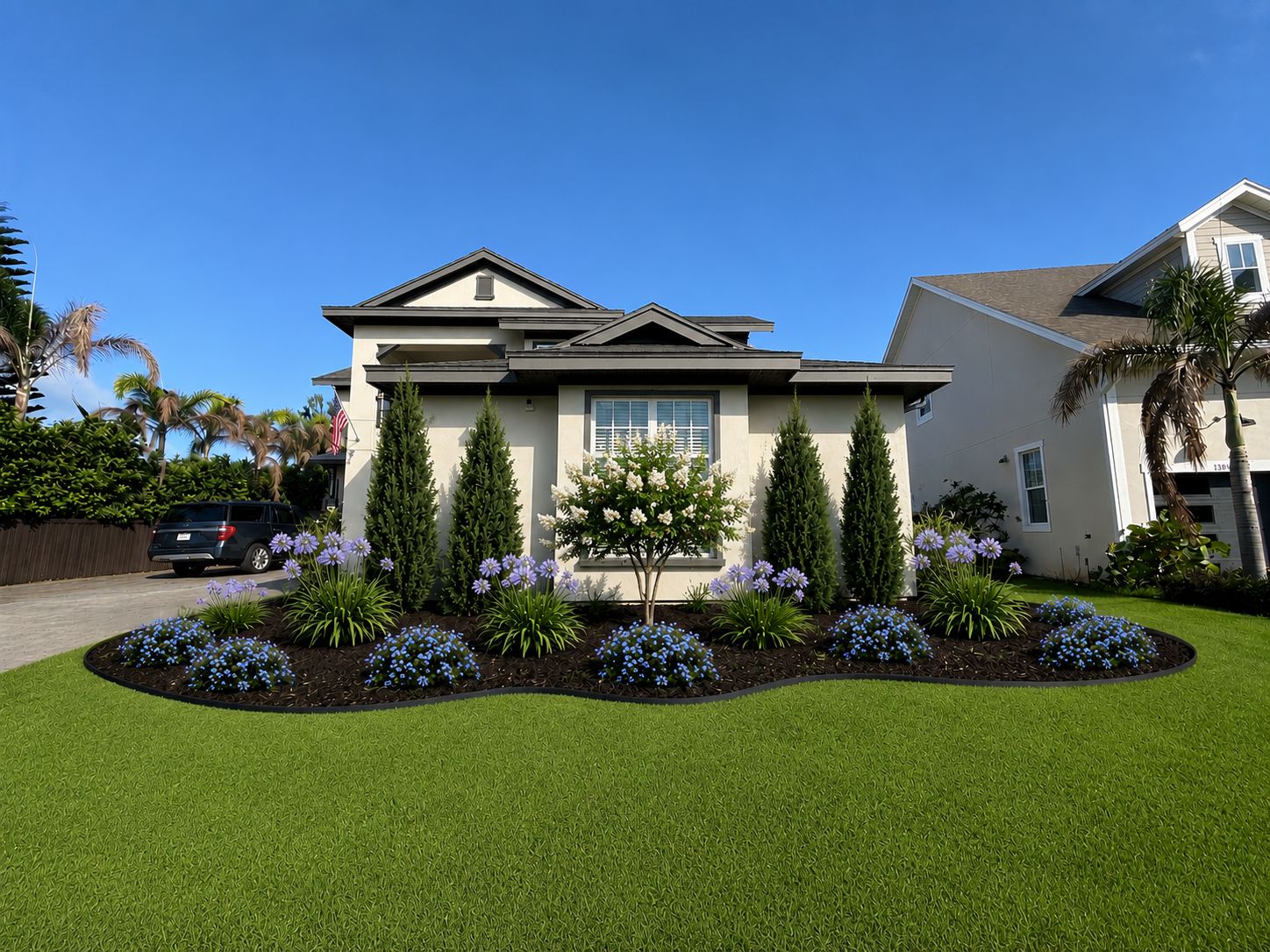 Front yard landscape bed installation in Orlando FL